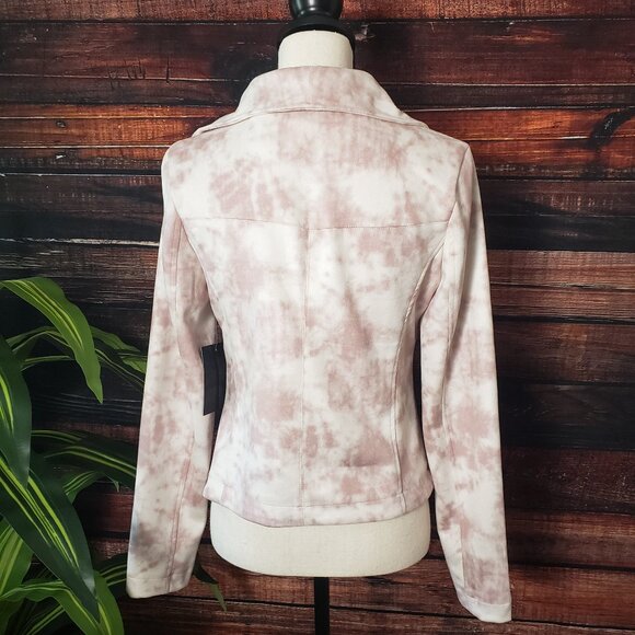 NWT Bagatelle Faux Suede Moto Jacket XS Cream Rose Tie Dye Full Zip - Picture 2 of 10